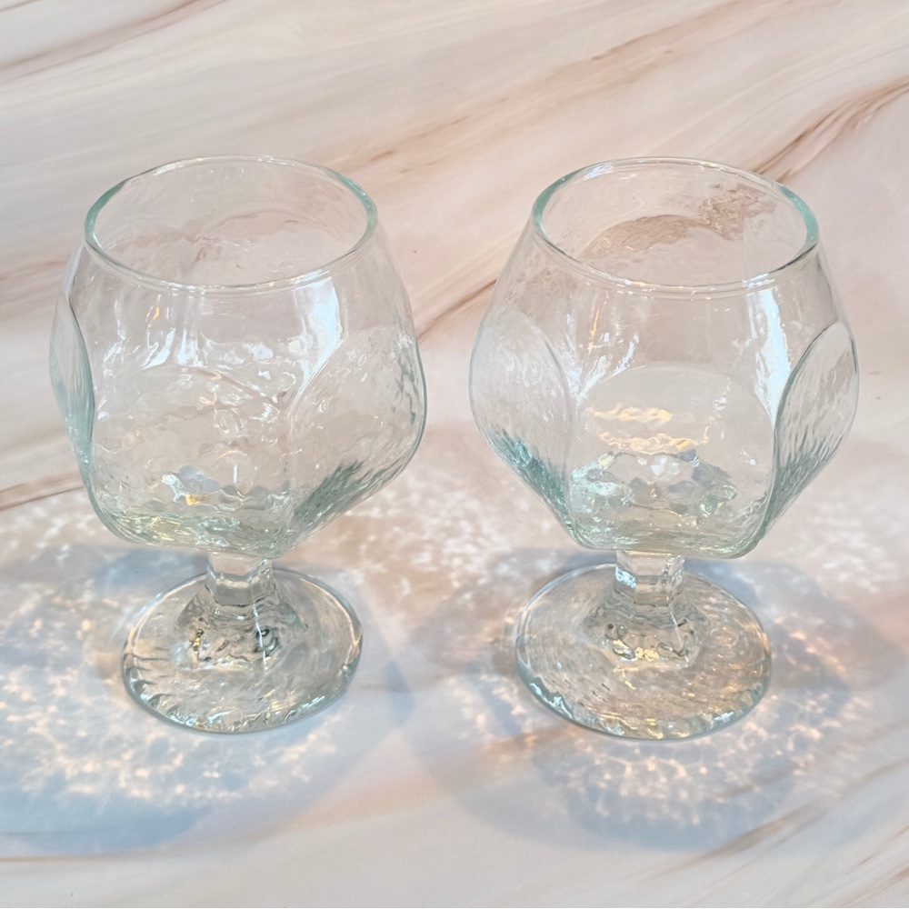 Pair of Vintage Libbey “Chivalry” Clear Brandy Cocktail Footed Glasses - EUC